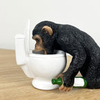 16.5cm Drunk Monkey Being Sick in Toilet Ornament - Resin