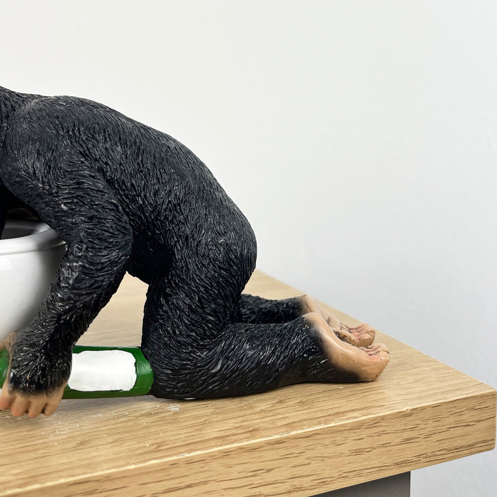 16.5cm Drunk Monkey Being Sick in Toilet Ornament - Resin