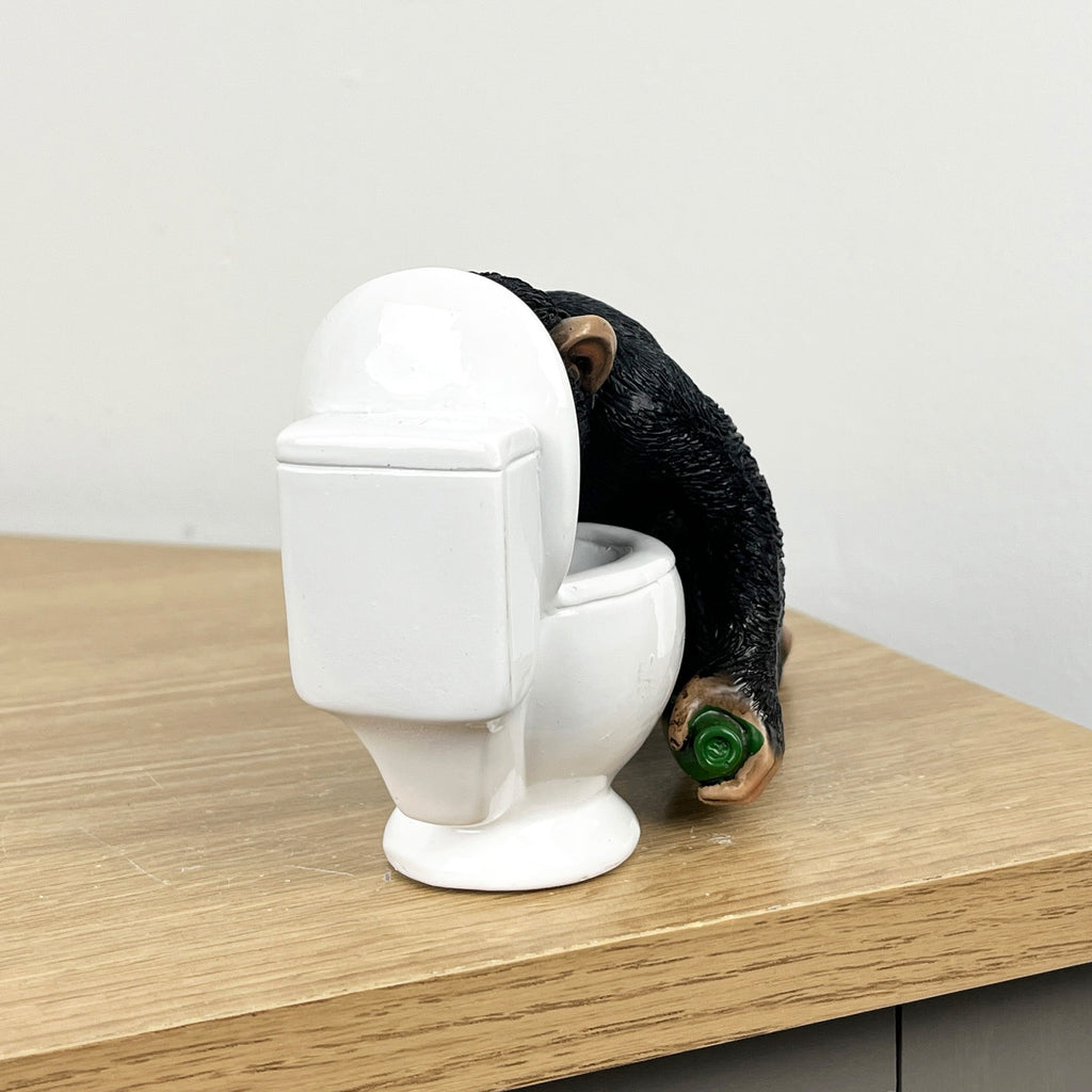 16.5cm Drunk Monkey Being Sick in Toilet Ornament - Resin