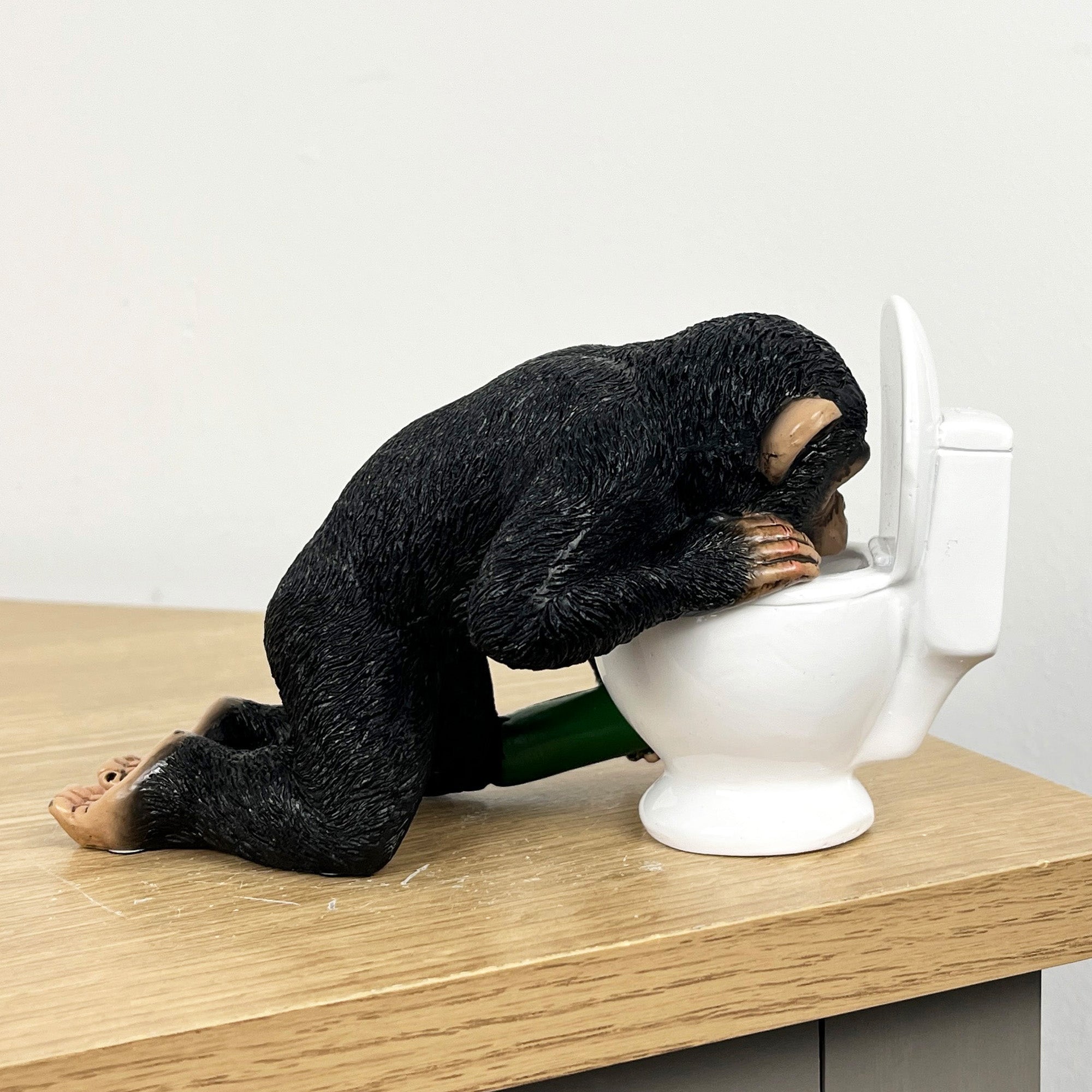 16.5cm Drunk Monkey Being Sick in Toilet Ornament - Resin