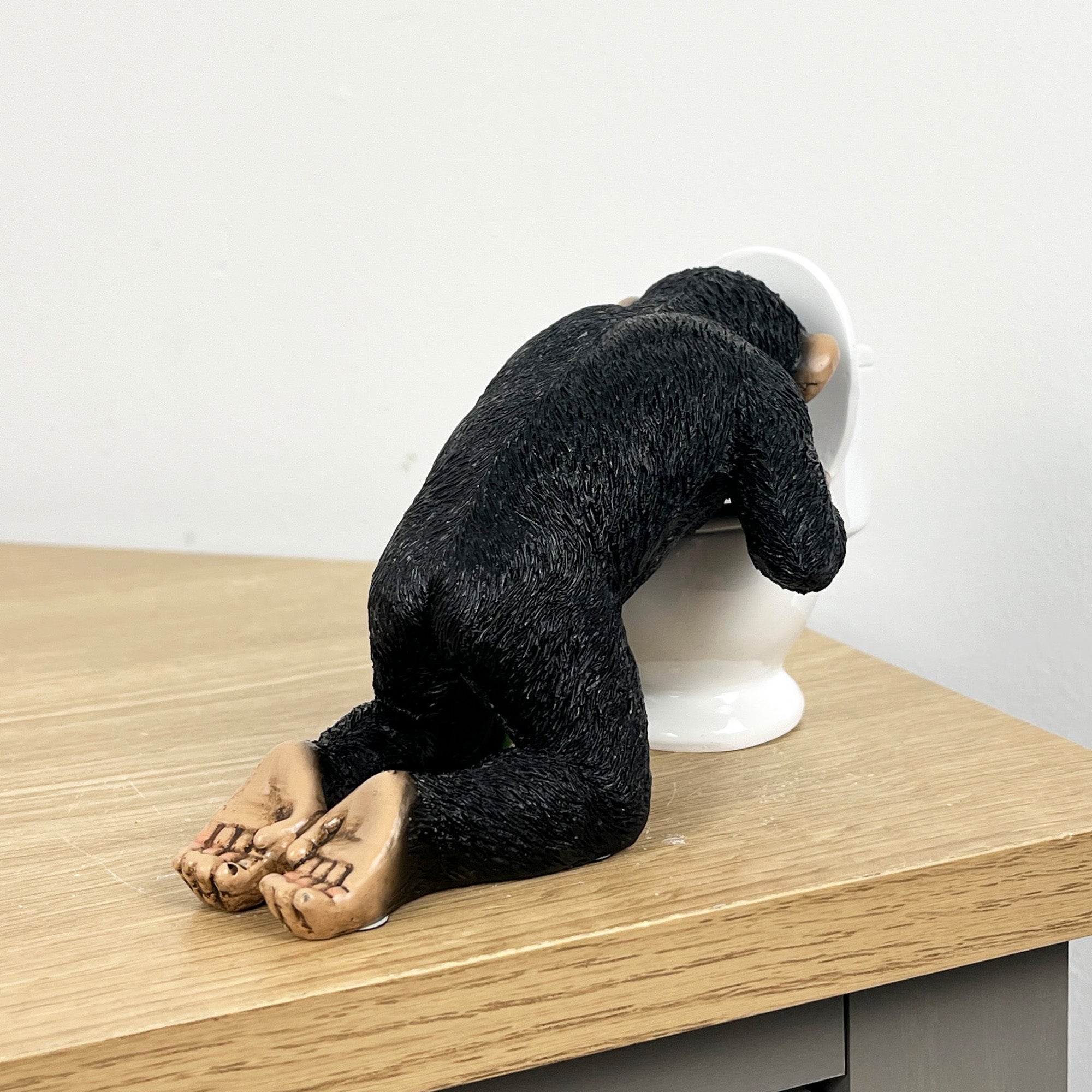 16.5cm Drunk Monkey Being Sick in Toilet Ornament - Resin