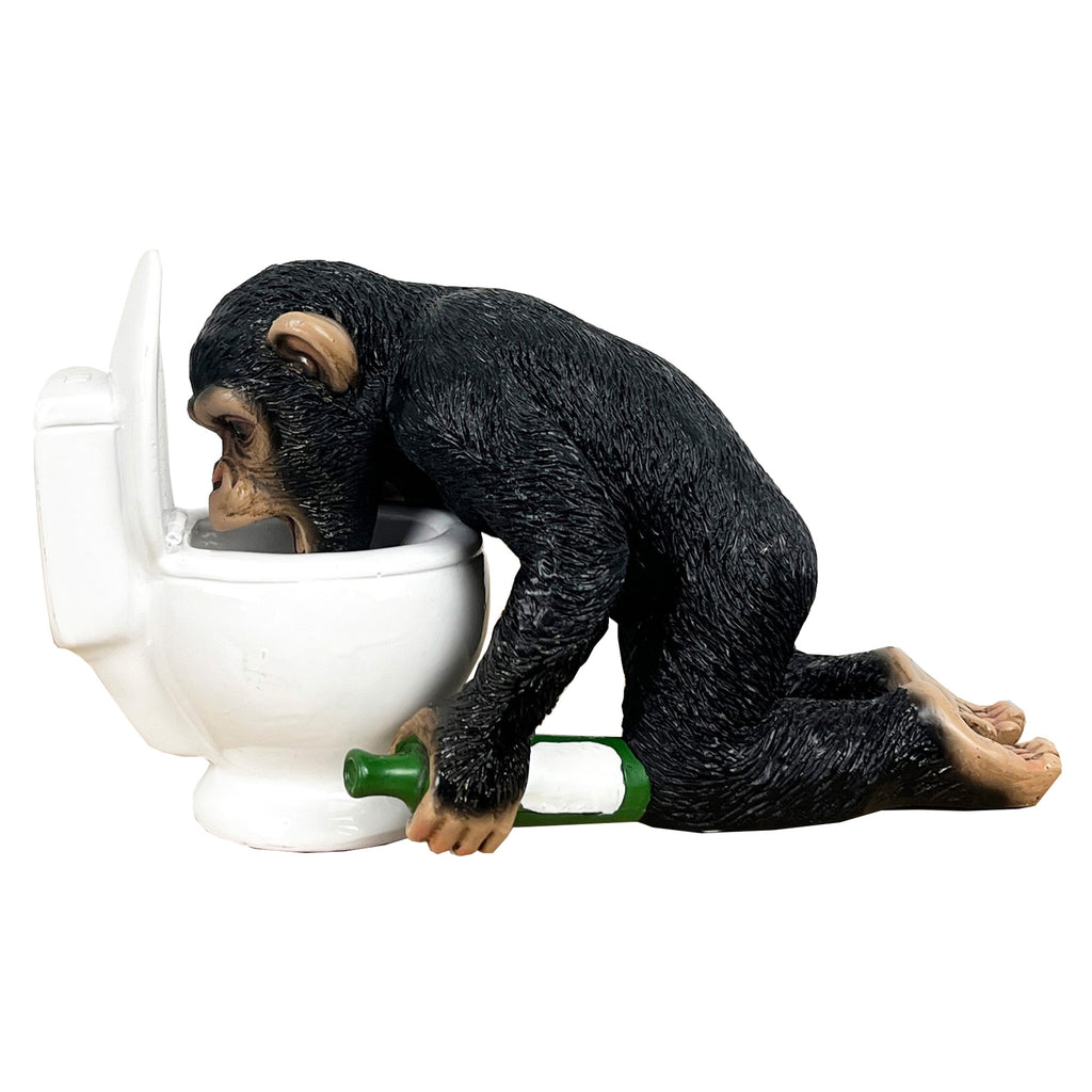 16.5cm Drunk Monkey Being Sick in Toilet Ornament - Resin
