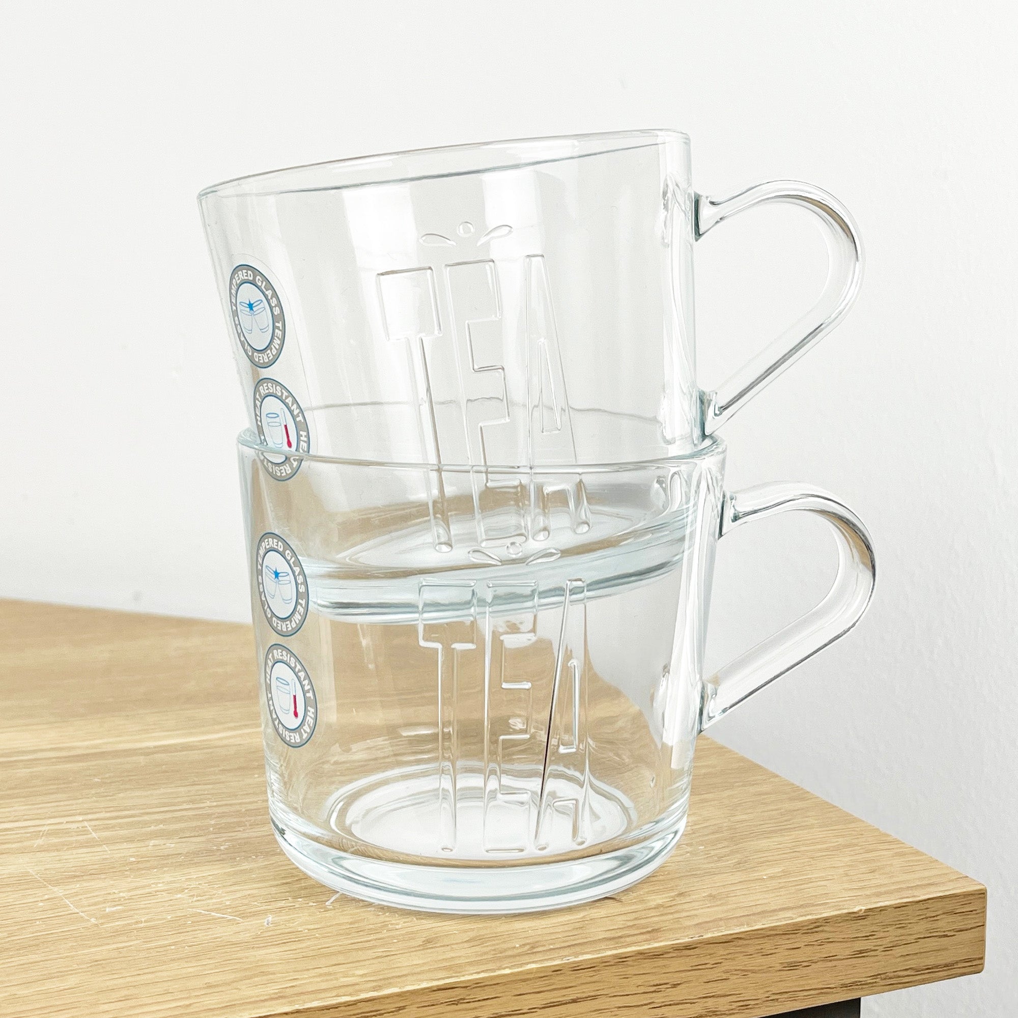 Set of 2 Glass ‘TEA’ Mugs with Handles – Tempered Heat Resistant Glass