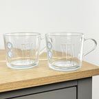 Set of 2 Glass ‘TEA’ Mugs with Handles – Tempered Heat Resistant Glass