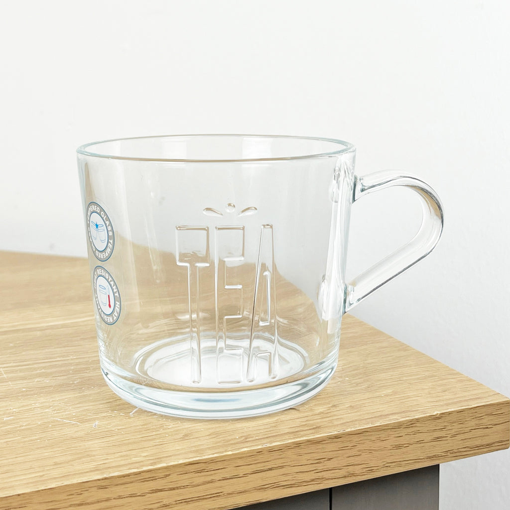 Set of 2 Glass ‘TEA’ Mugs with Handles – Tempered Heat Resistant Glass