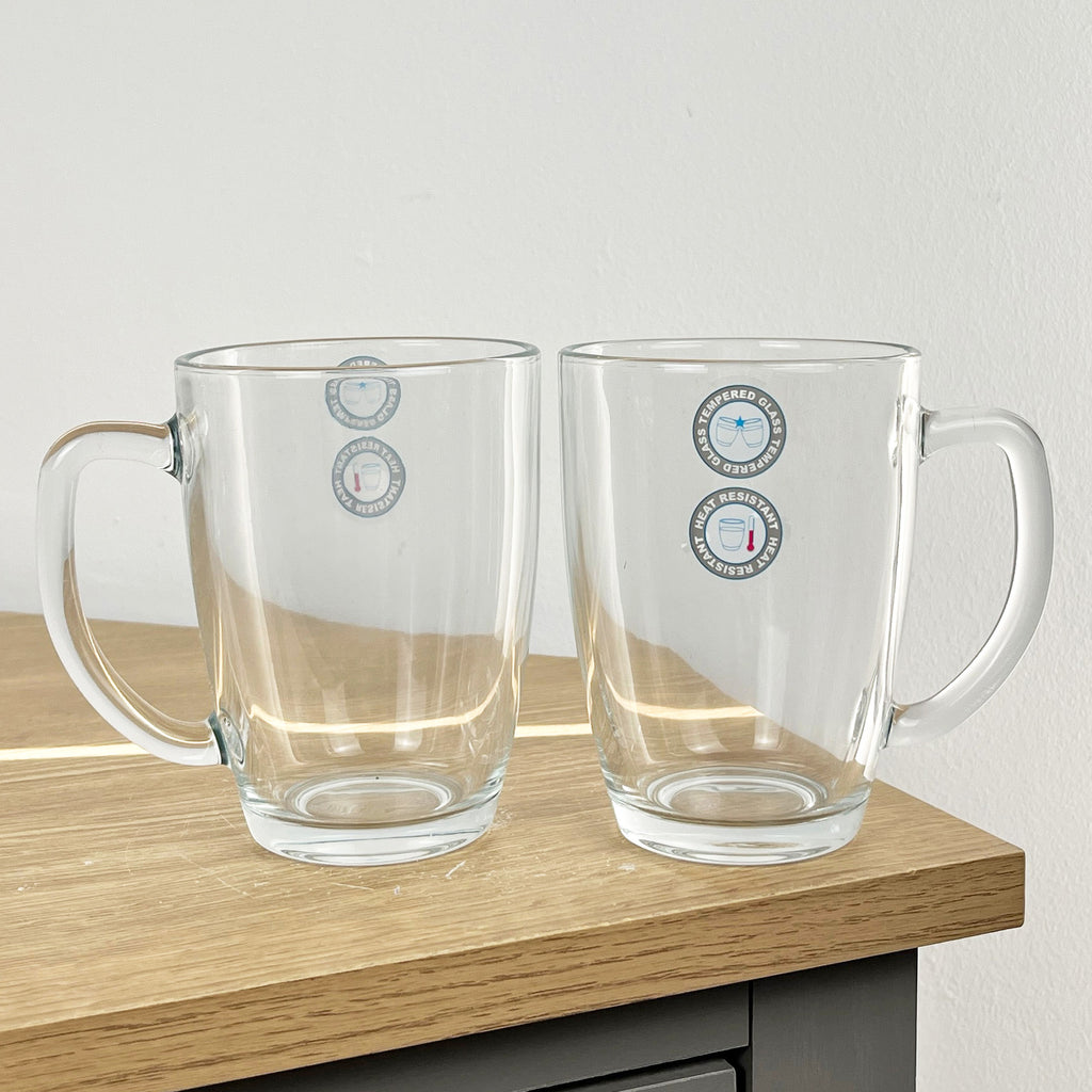 Set of 4 x 350ml Mugs with Handles – Tempered Heat Resistant Glass