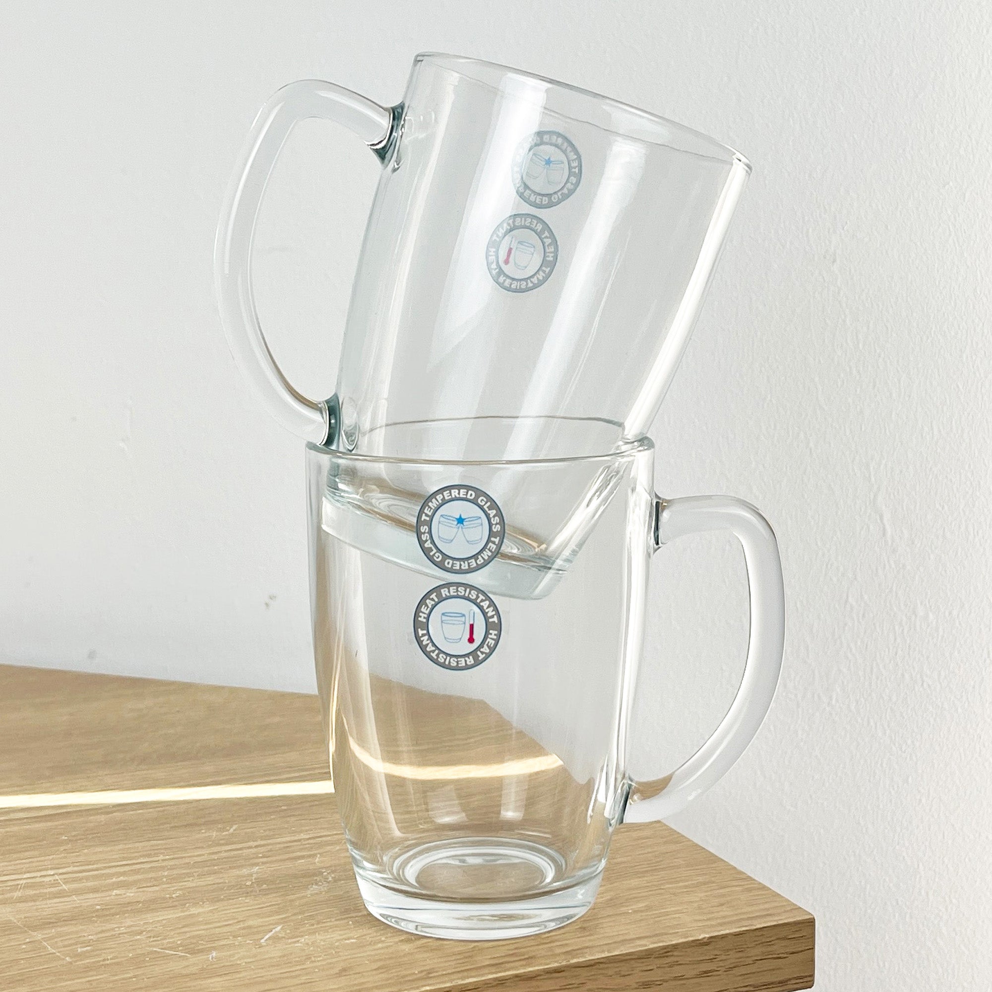 Set of 2 x 350ml Mugs with Handles – Tempered Heat Resistant Glass