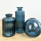 Set of 3 Blue Coloured Glass Bud / Stem Vases