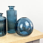Set of 3 Blue Coloured Glass Bud / Stem Vases