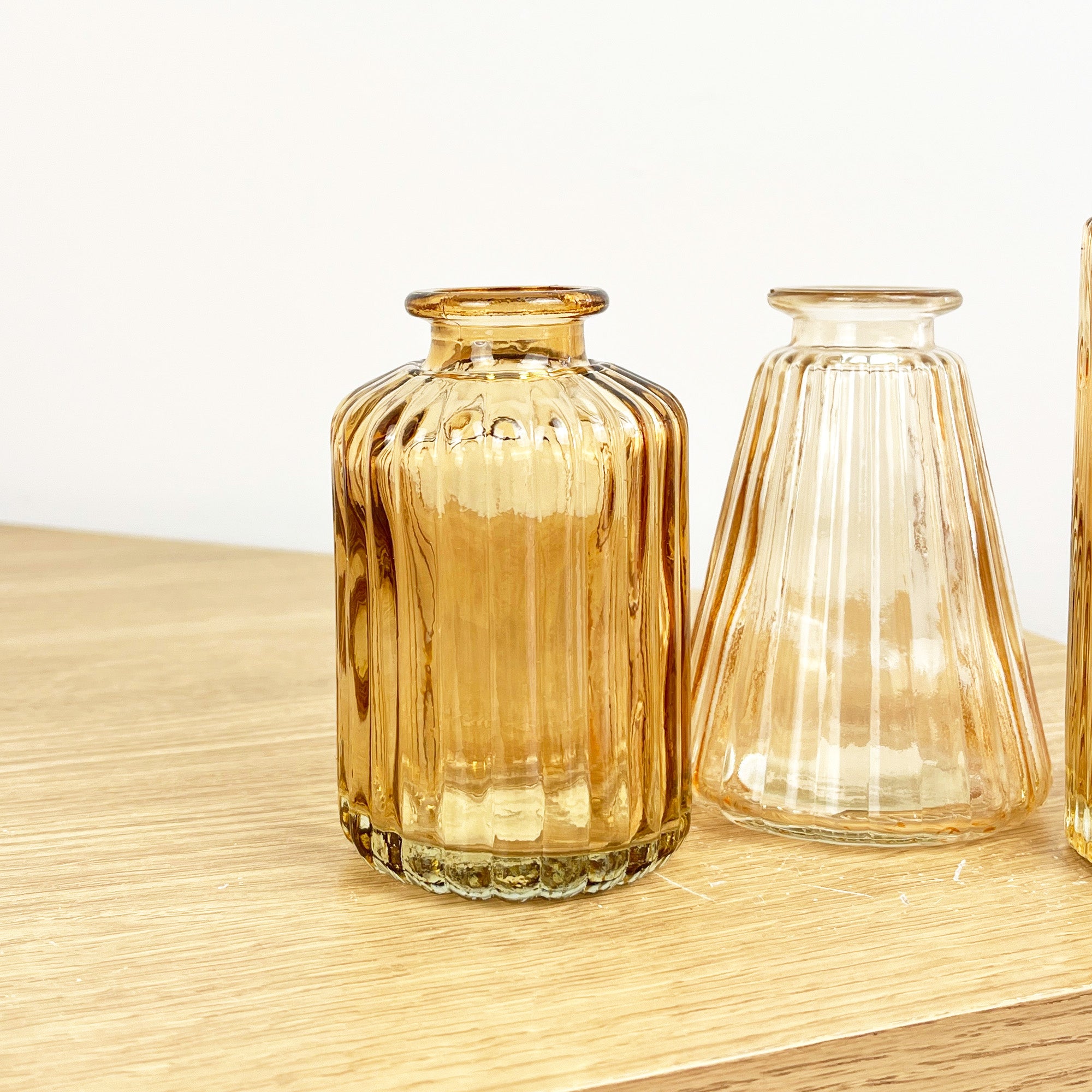 Set of 3 Amber Coloured Glass Bud / Stem Vases