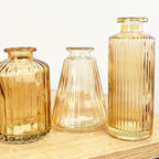 Set of 3 Amber Coloured Glass Bud / Stem Vases