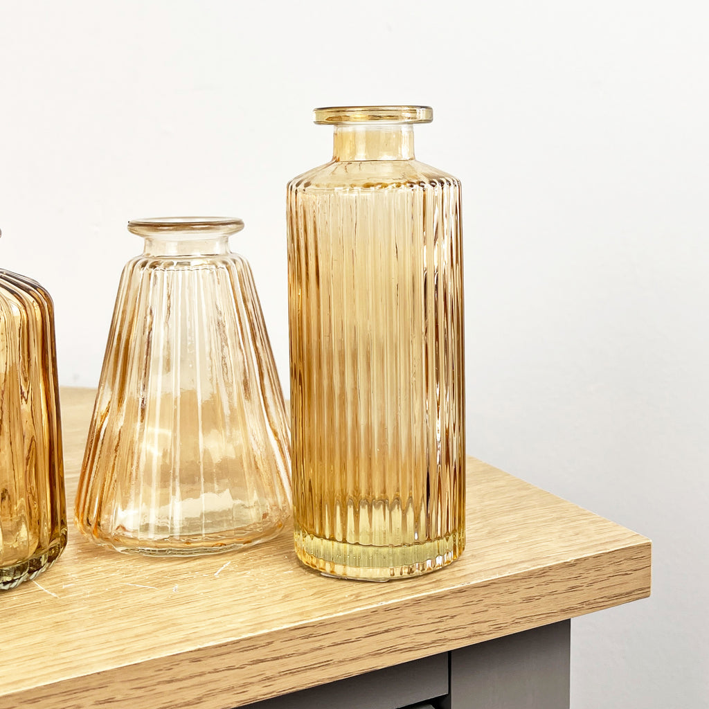 Set of 3 Amber Coloured Glass Bud / Stem Vases