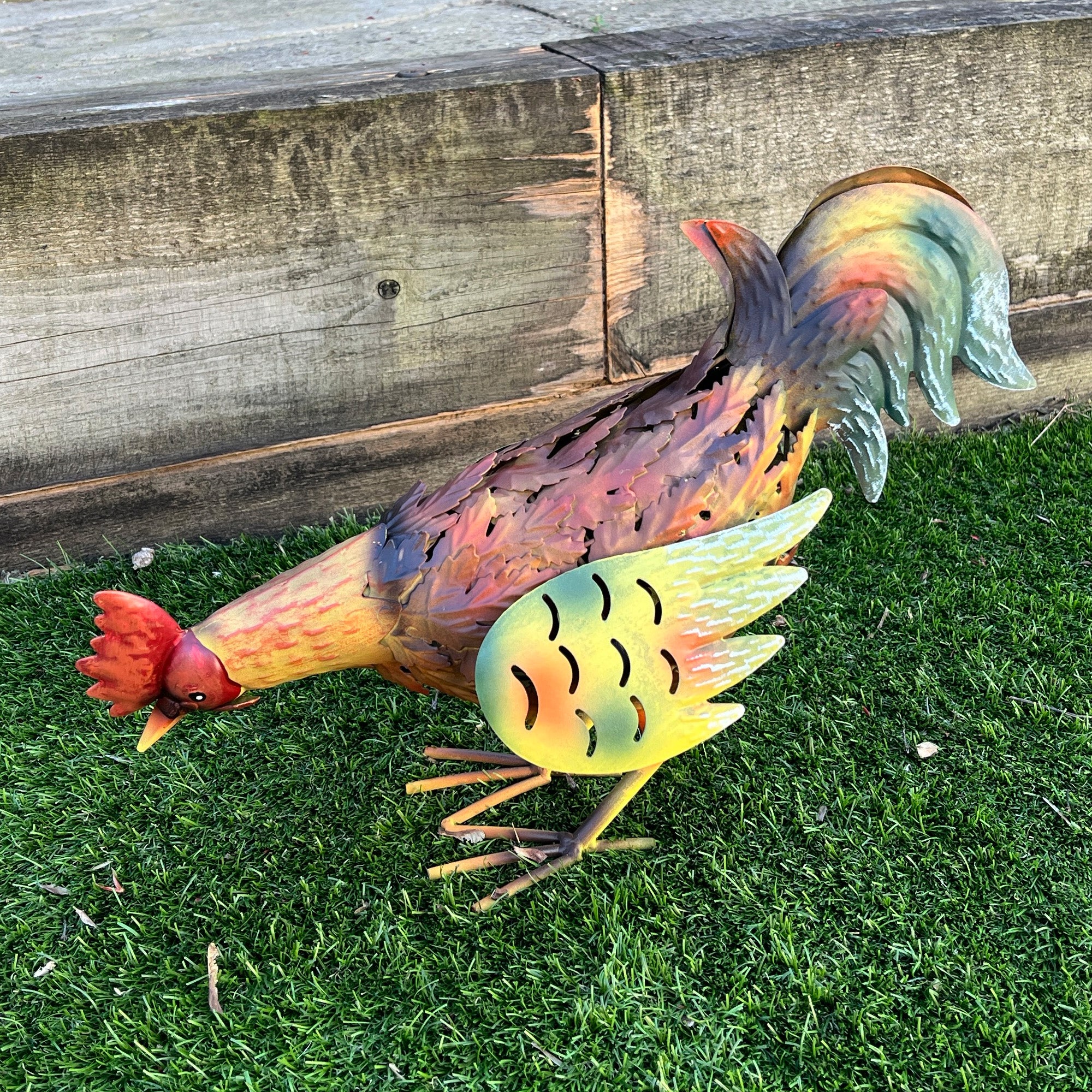 37cm Pecking Chicken Metal Garden Ornament