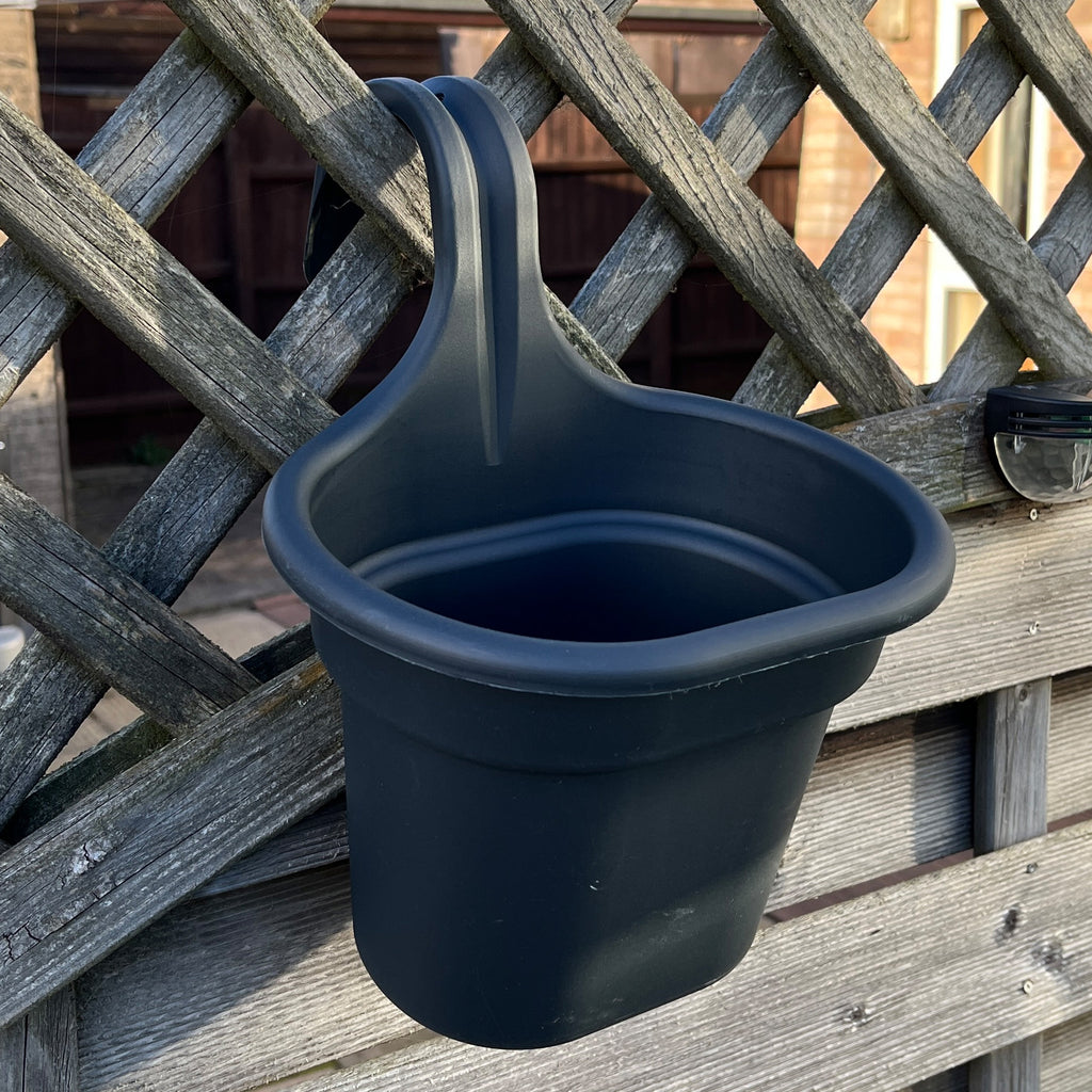 3 x Dark Grey Fence / Balcony Hanging Plant Pots – Plastic