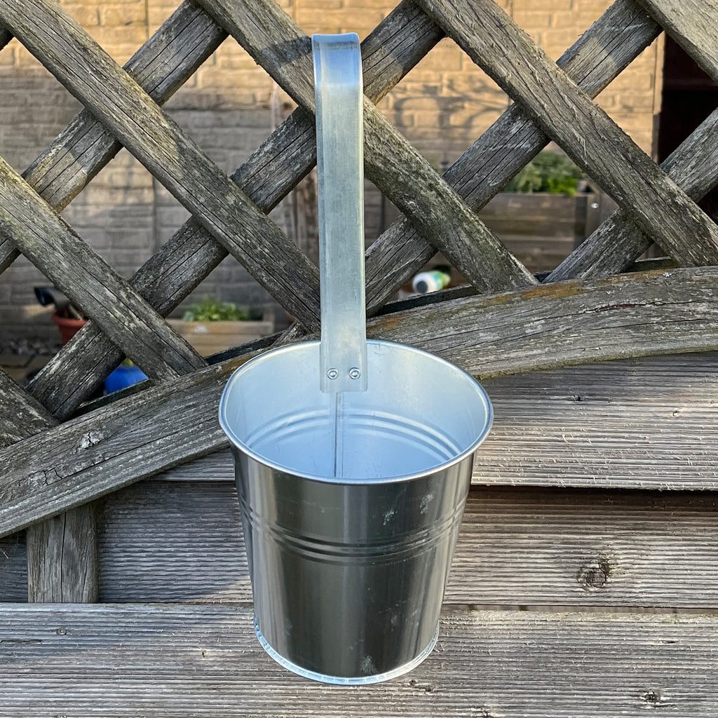 2 x Silver Fence / Balcony Hanging Plant Pots – Galvanised Zinc Metal