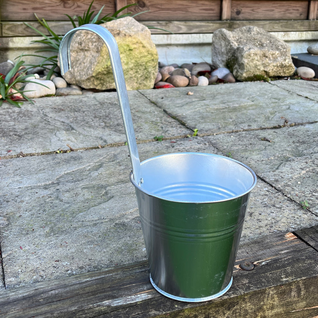 2 x Silver Fence / Balcony Hanging Plant Pots – Galvanised Zinc Metal