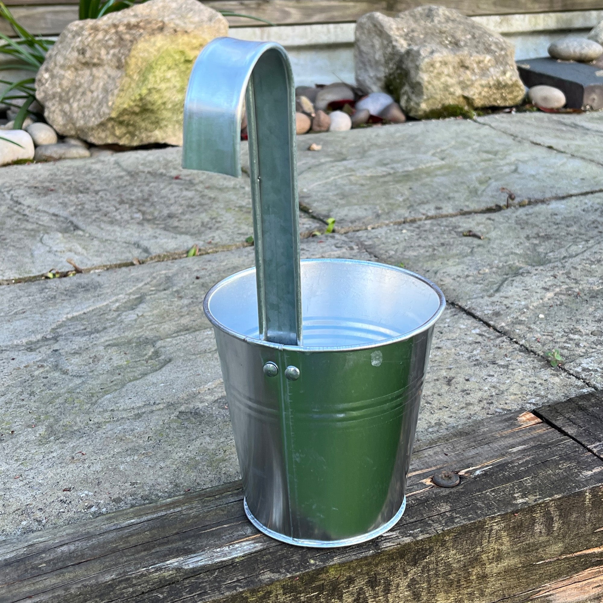 2 x Silver Fence / Balcony Hanging Plant Pots – Galvanised Zinc Metal