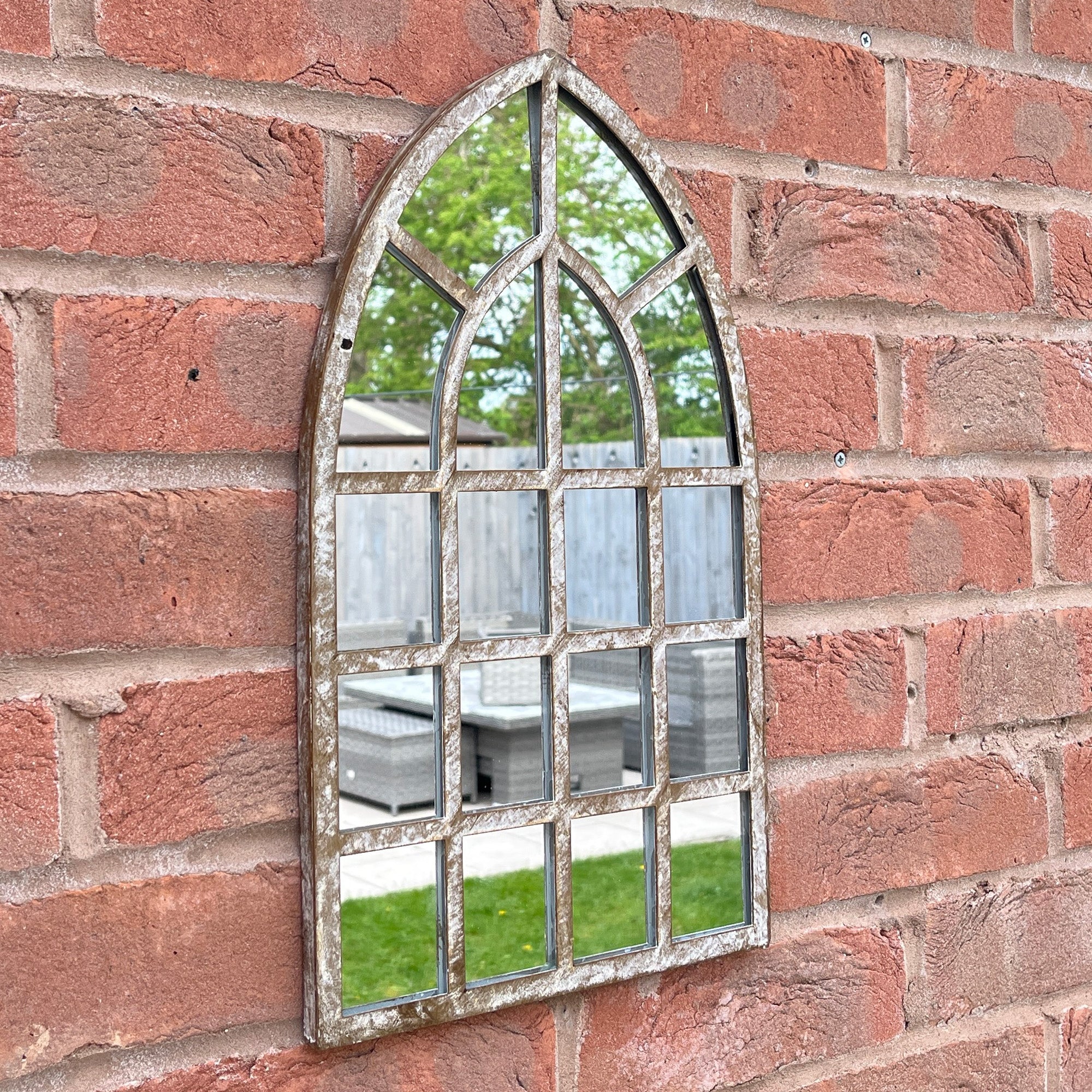 25cm x 42.5cm Rustic Window Arch Wall Mirror – Metal Frame
