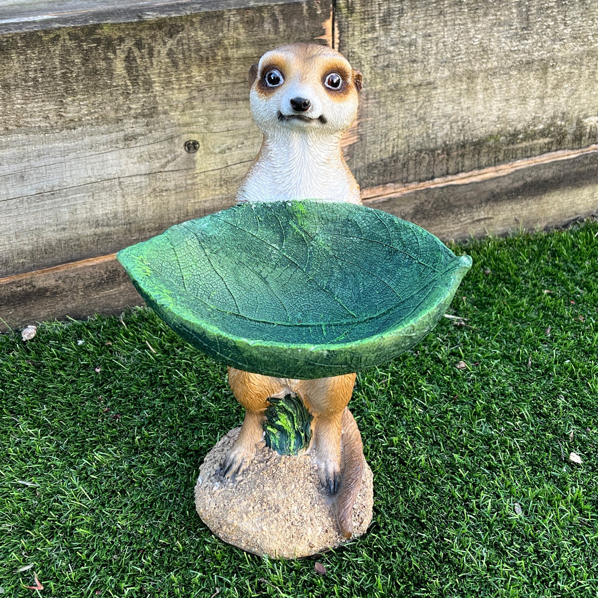 29.5cm Meerkat Holding a Leaf Garden Ornament / Statue - Resin