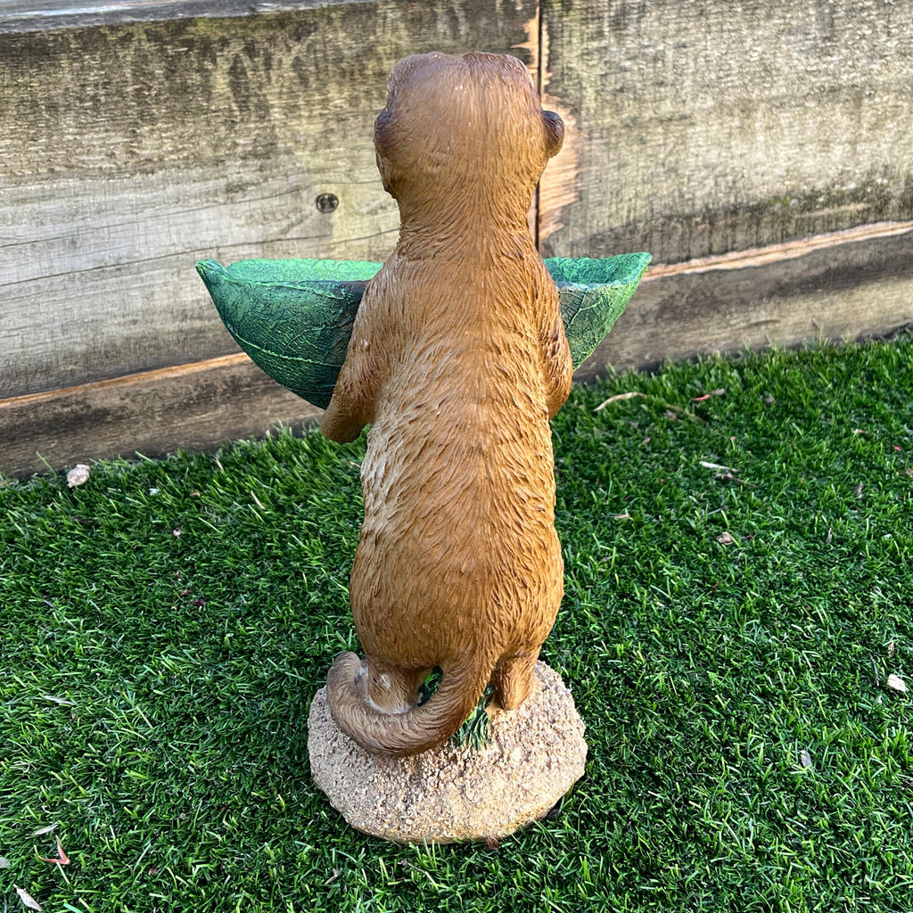 29.5cm Meerkat Holding a Leaf Garden Ornament / Statue - Resin