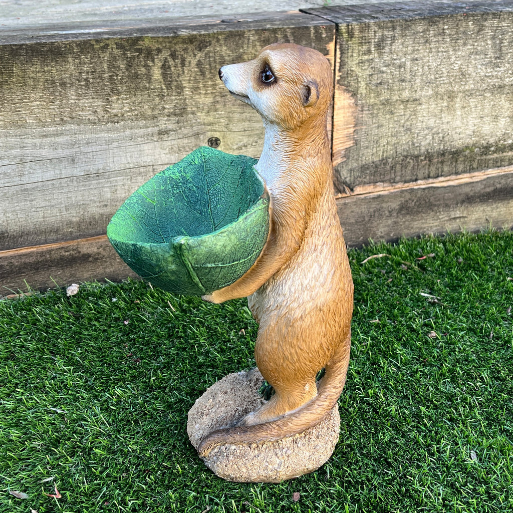 29.5cm Meerkat Holding a Leaf Garden Ornament / Statue - Resin