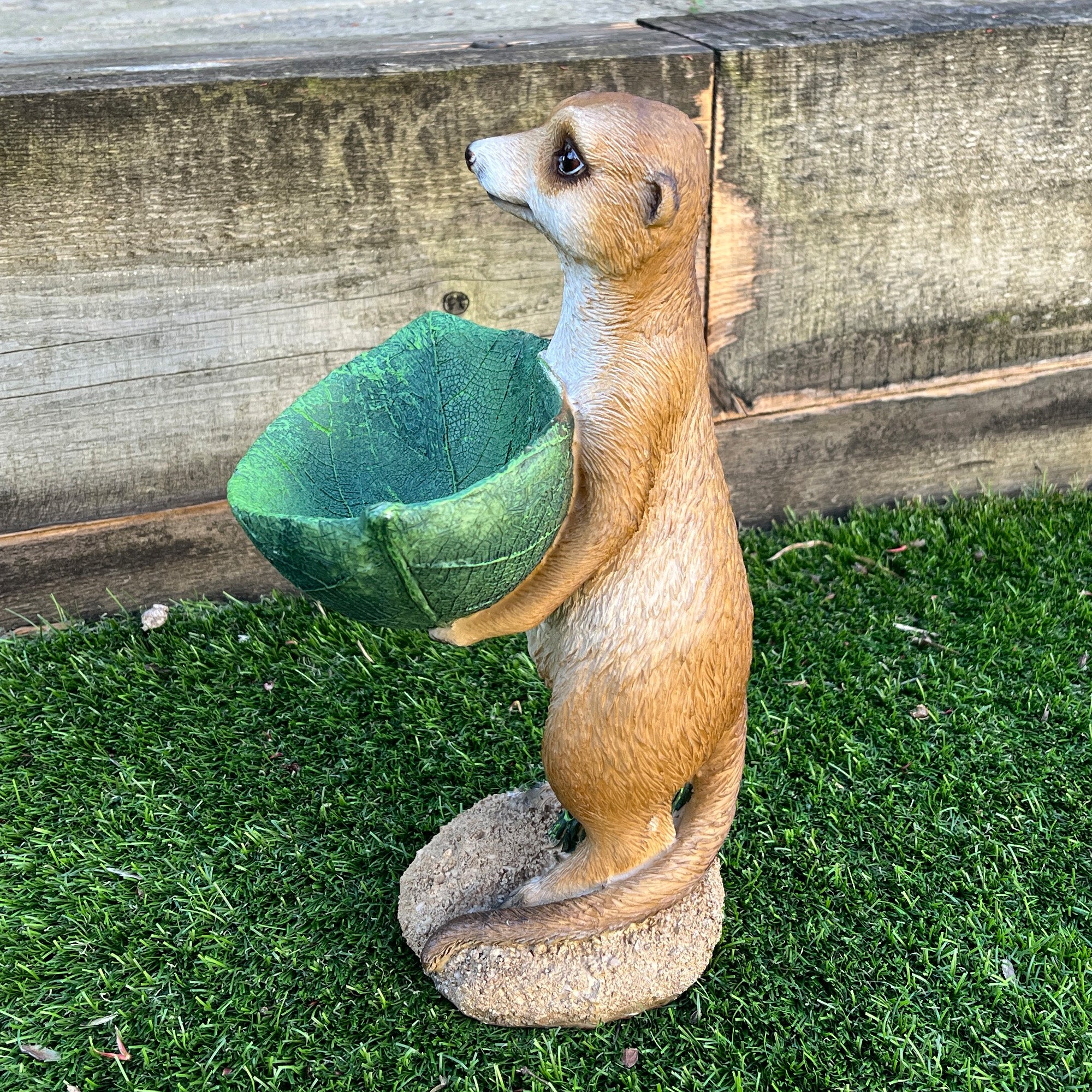 29.5cm Meerkat Holding a Leaf Garden Ornament / Statue - Resin