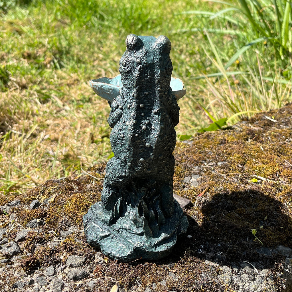 18.5cm Small Frog Holding a Leaf Garden Ornament - Resin