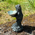 18.5cm Small Frog Holding a Leaf Garden Ornament - Resin