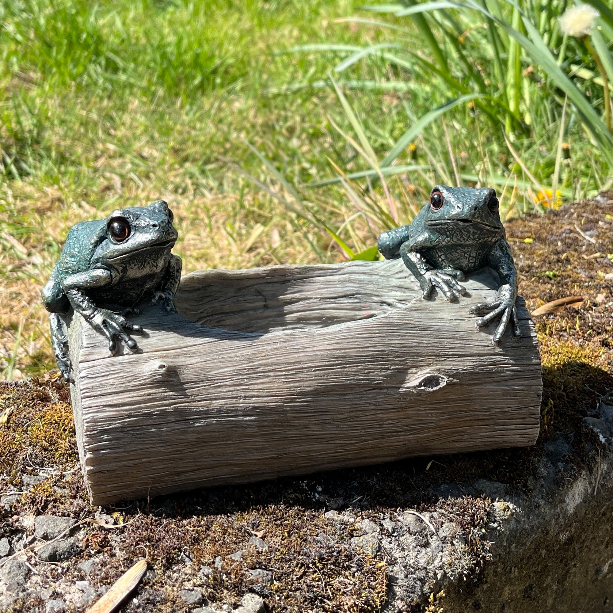 21cm Frogs on a Log Garden Ornament - Resin