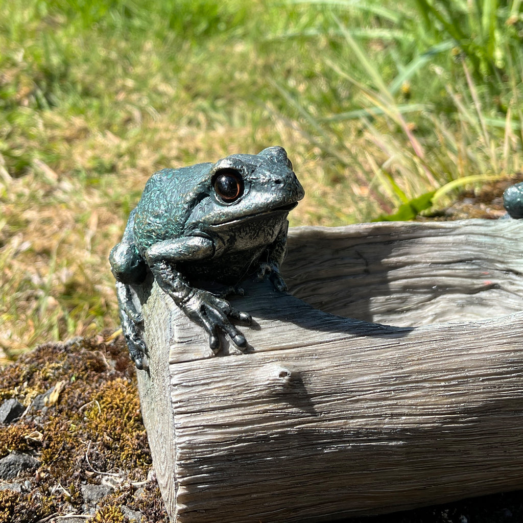 21cm Frogs on a Log Garden Ornament - Resin