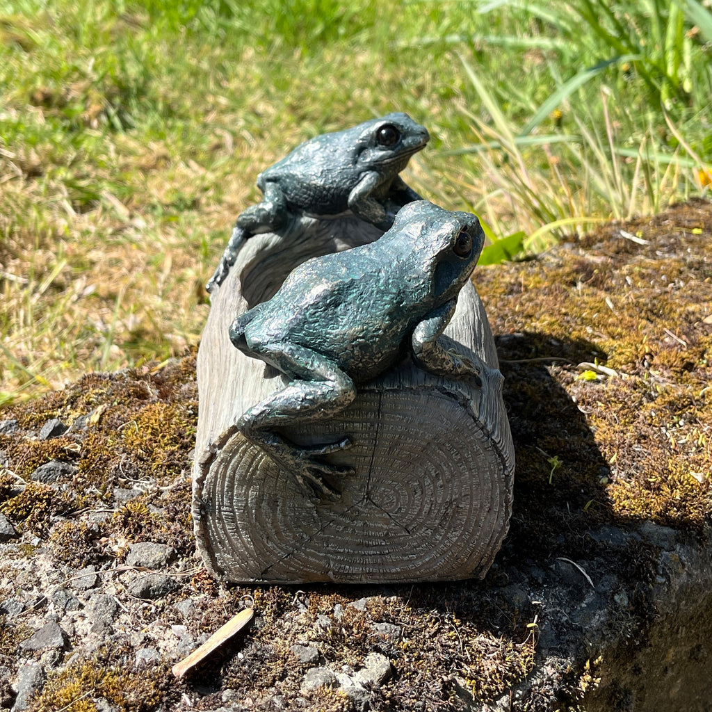 21cm Frogs on a Log Garden Ornament - Resin