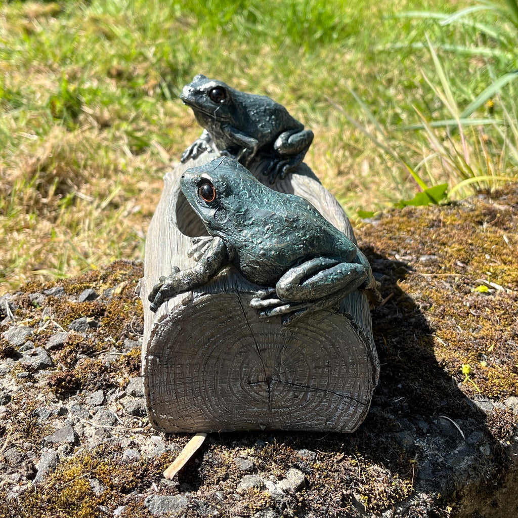 21cm Frogs on a Log Garden Ornament - Resin