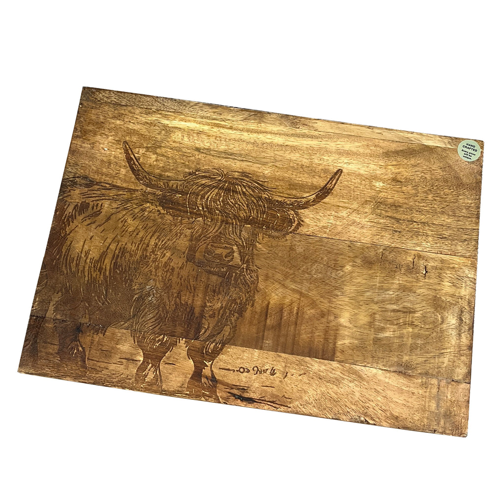 35.5cm x 25cm Wooden Highland Cow Chopping Board – Hand Crafted