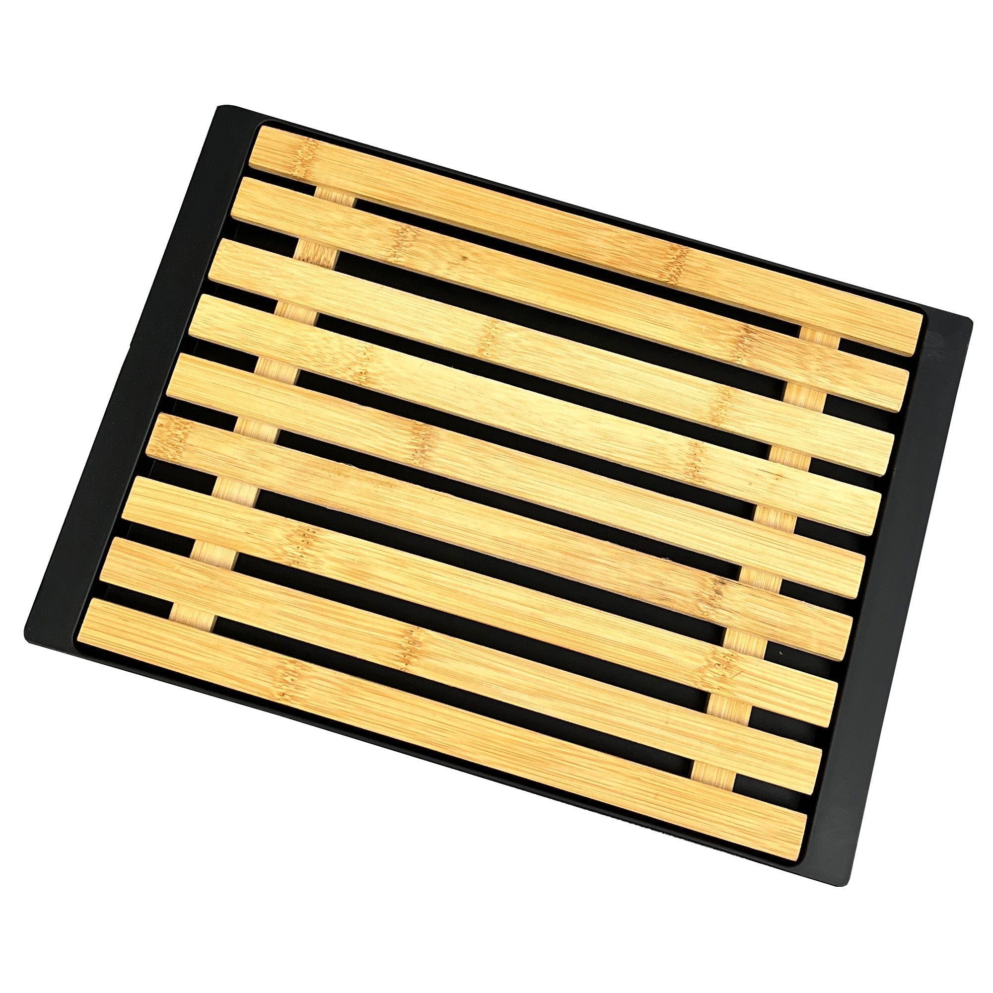 38cm Bamboo Bread Cutting Board with Plastic Crumb Catcher Base