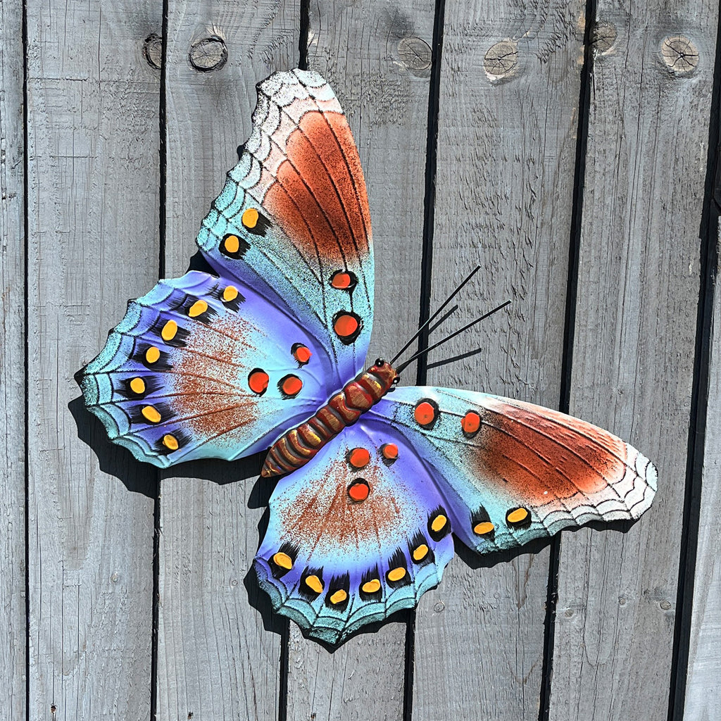 42cm Metal Butterfly Garden Wall Art Decoration – Blue / Brown