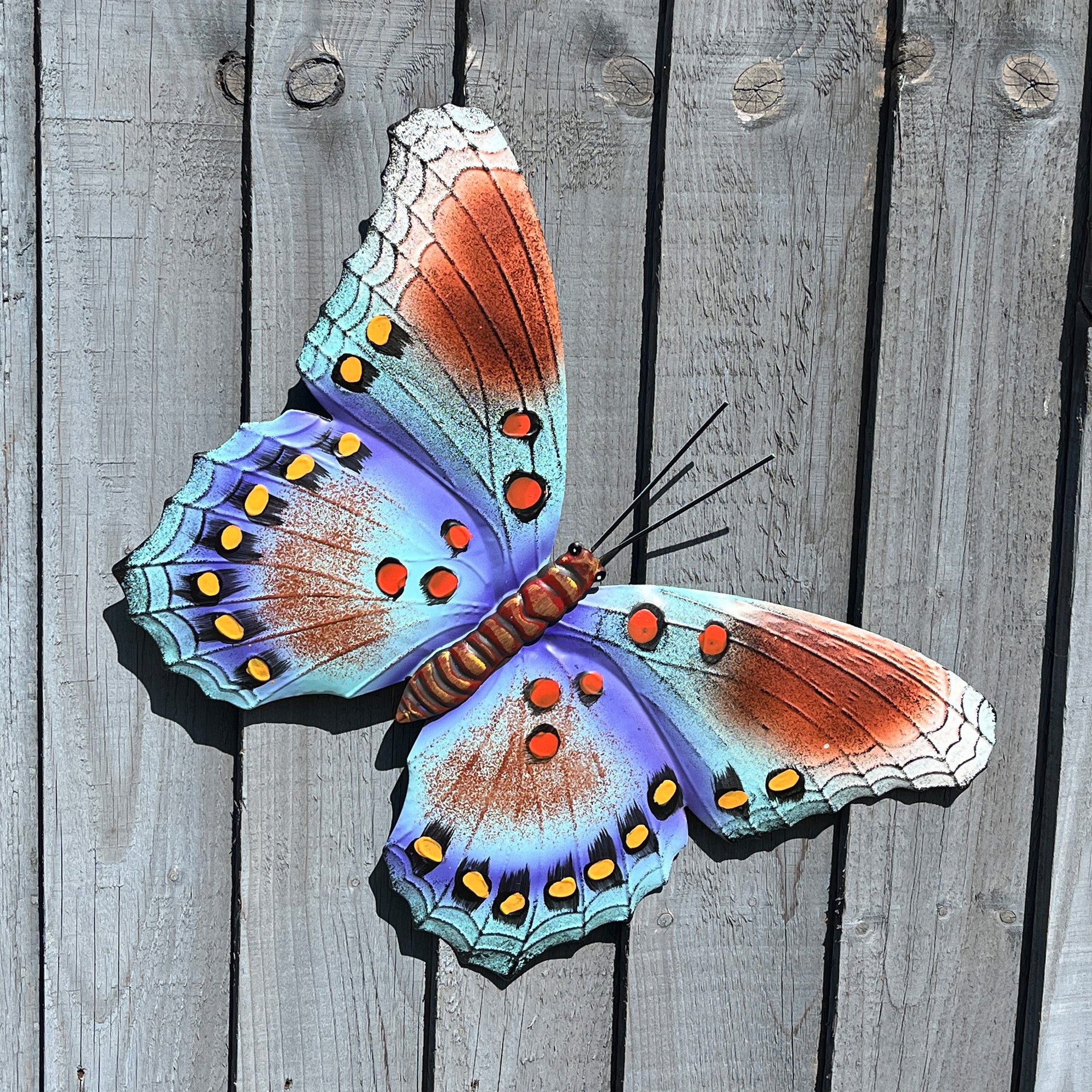 42cm Metal Butterfly Garden Wall Art Decoration – Blue / Brown