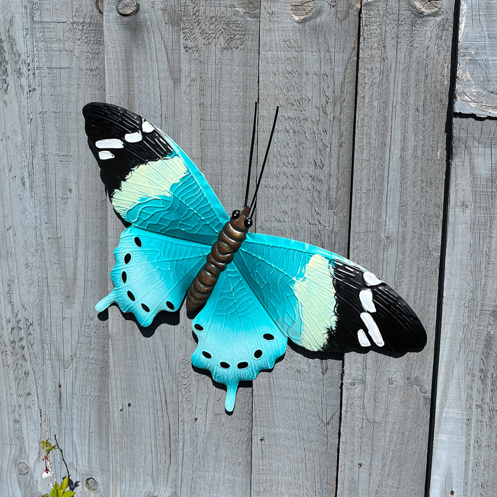 46cm Metal Butterfly Garden Wall Art Decoration – Blue / Black