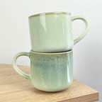 2 x 300ml Reactive Glaze Stoneware Mugs – Green