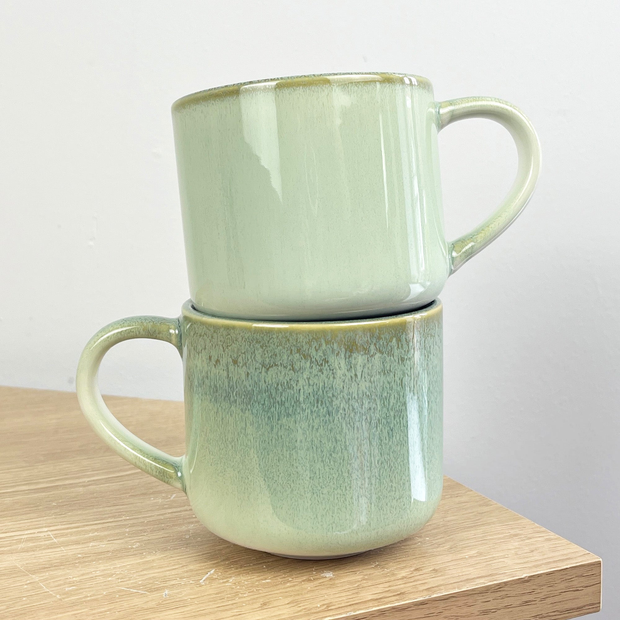 2 x 300ml Reactive Glaze Stoneware Mugs – Green