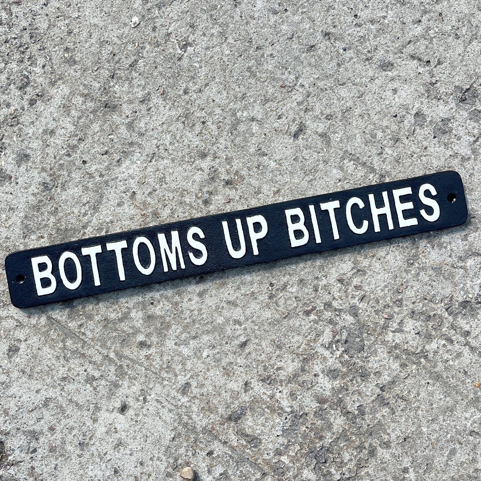 51cm 'Bottoms Up Bitches' Funny Cast Iron Wall Sign