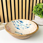 25.5cm Decorative Wooden Bowl with Enamel Nautical Fish Design