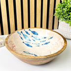 25.5cm Decorative Wooden Bowl with Enamel Nautical Fish Design