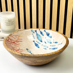 25.5cm Decorative Wooden Bowl with Enamel Nautical Fish Design