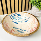 25.5cm Decorative Wooden Bowl with Enamel Nautical Fish Design