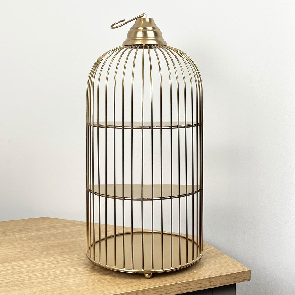 43cm Gold Decorative Bird Cage Display Stand - Metal