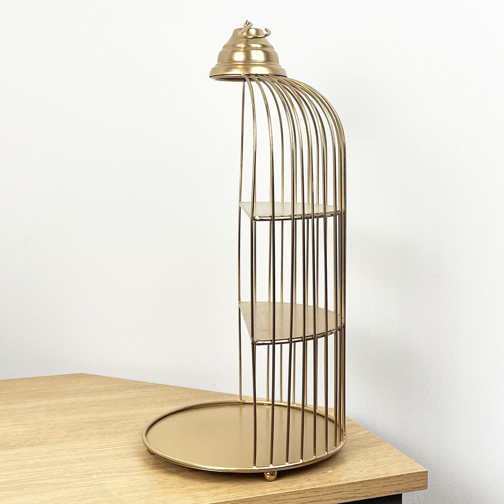 43cm Gold Decorative Bird Cage Display Stand - Metal