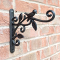24cm Floral Leaves & Bird Hanging Basket Wall Bracket Hook - Cast Iron