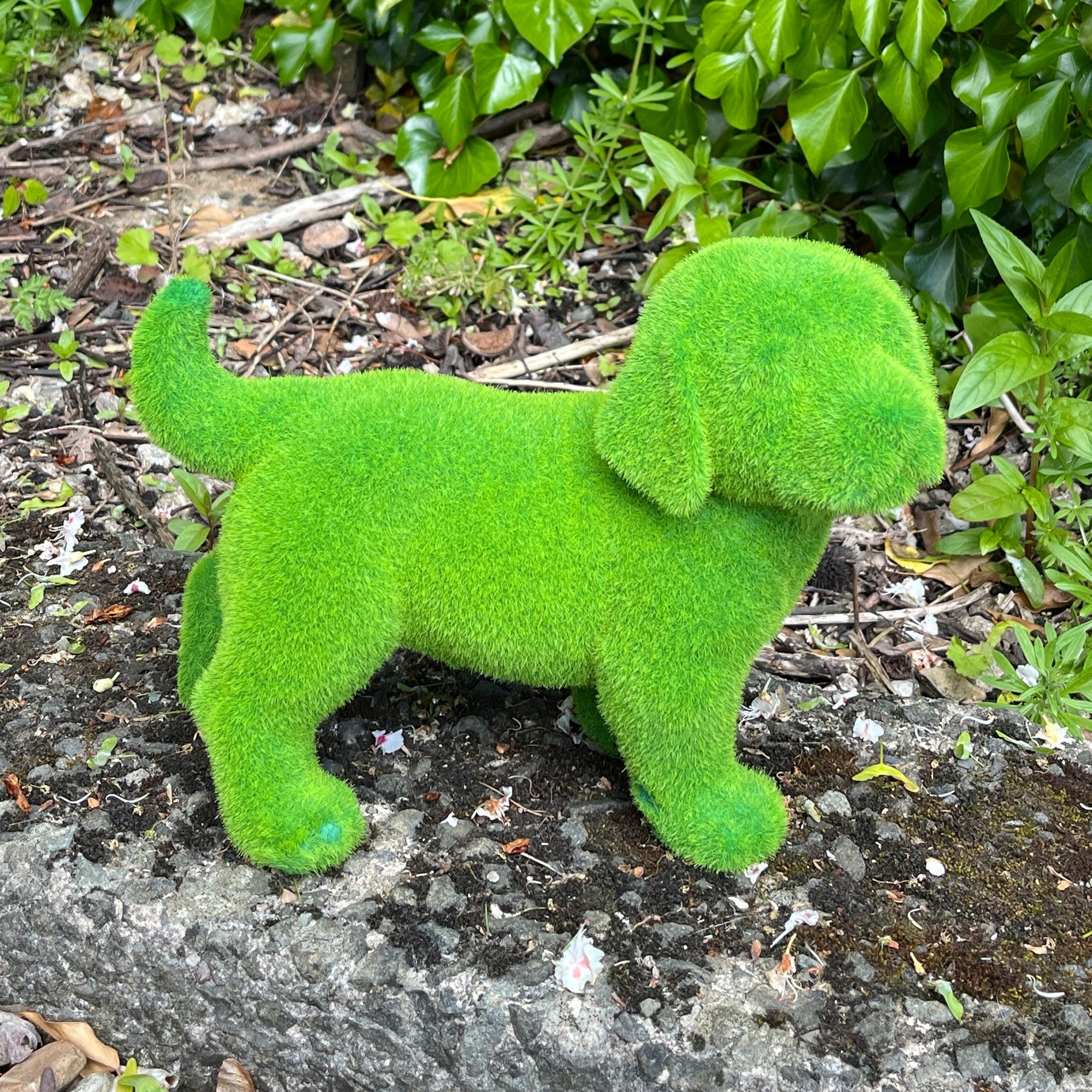 27cm Artificial Grass Covered Dog Ornament - Ceramic