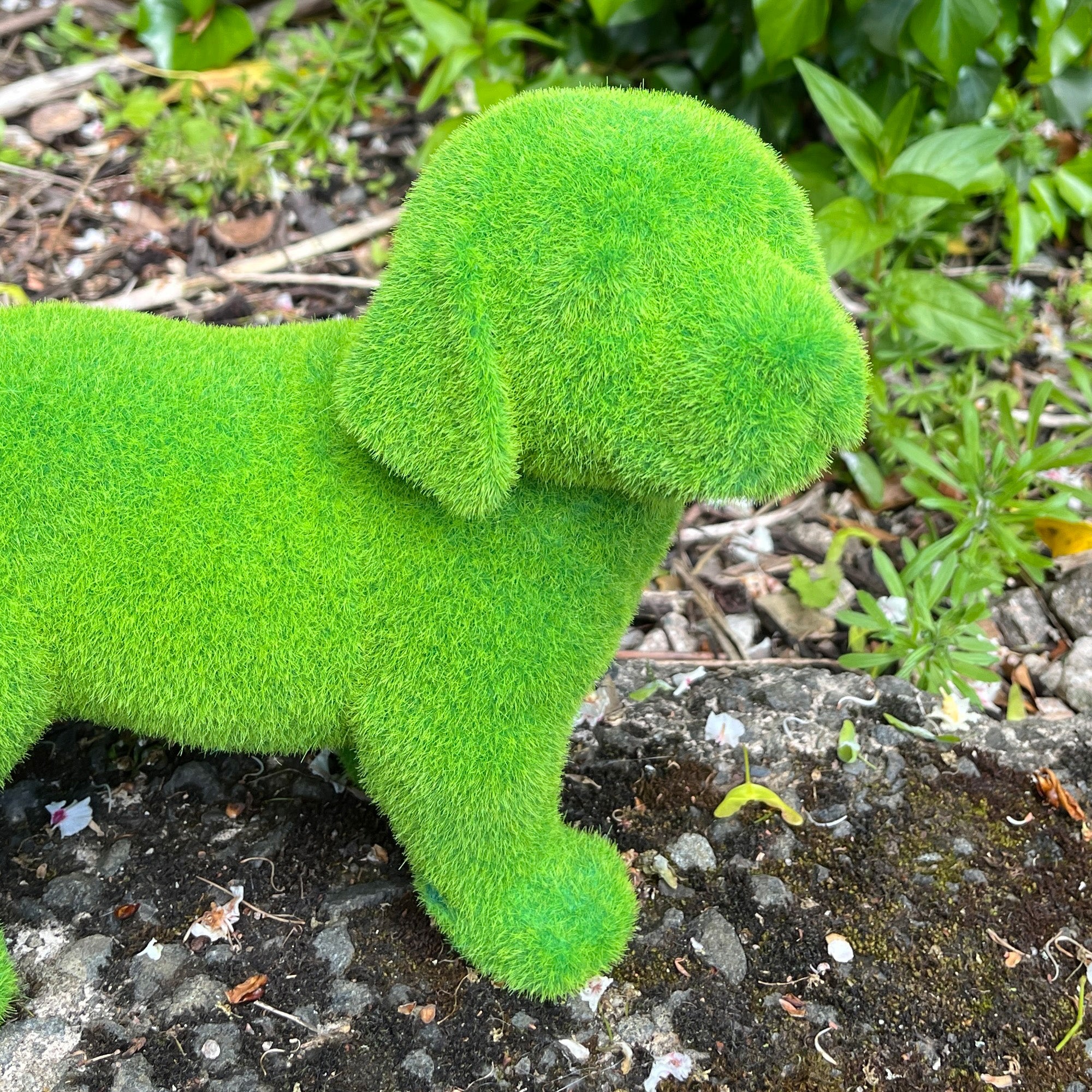 27cm Artificial Grass Covered Dog Ornament - Ceramic