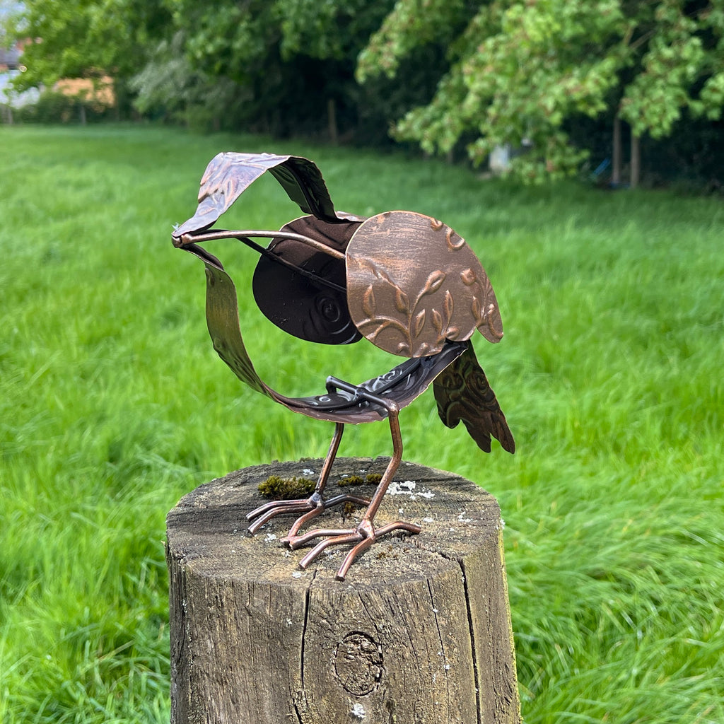 17cm Floral Robin Garden Ornament - Metal